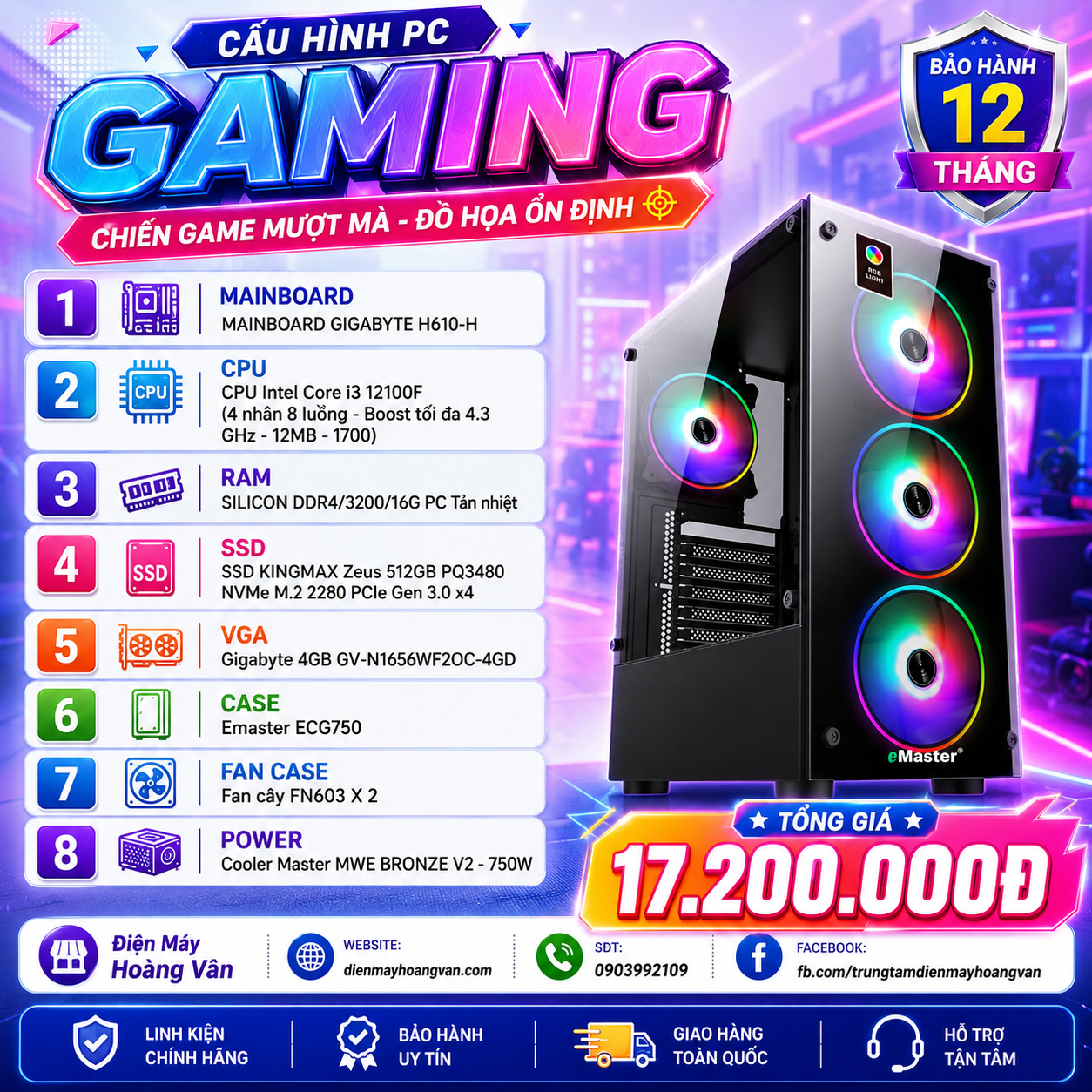 PC Gaming Core i3 12100F / RAM 16GB / SSD NVMe 512GB / VGA GTX 1650 4GB