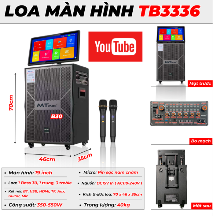 Loa Kéo Có Màn Hình MTMAX TB3336 / 19 inch / 500W